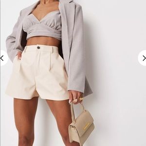 Missguided Cream Faux Leather Shorts